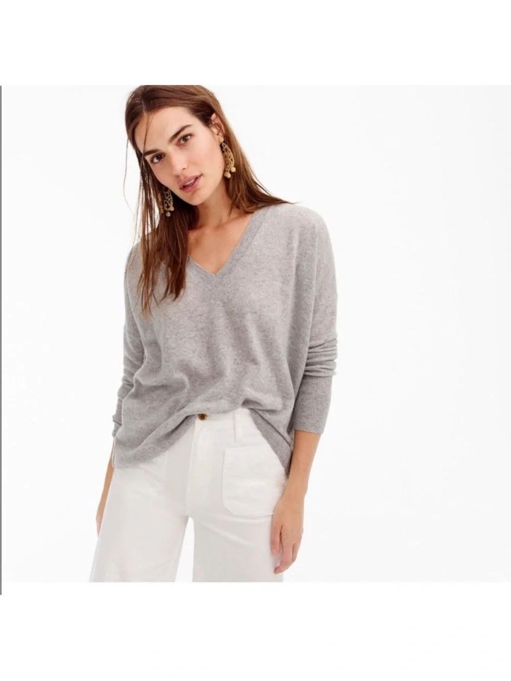 J.Crew Cashmere V-neck boyfriend sweater in Grey